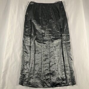 Zara Skirt Womens Large Silver Metallic Maxi Lined Slit Zip Back‎ Party Formal